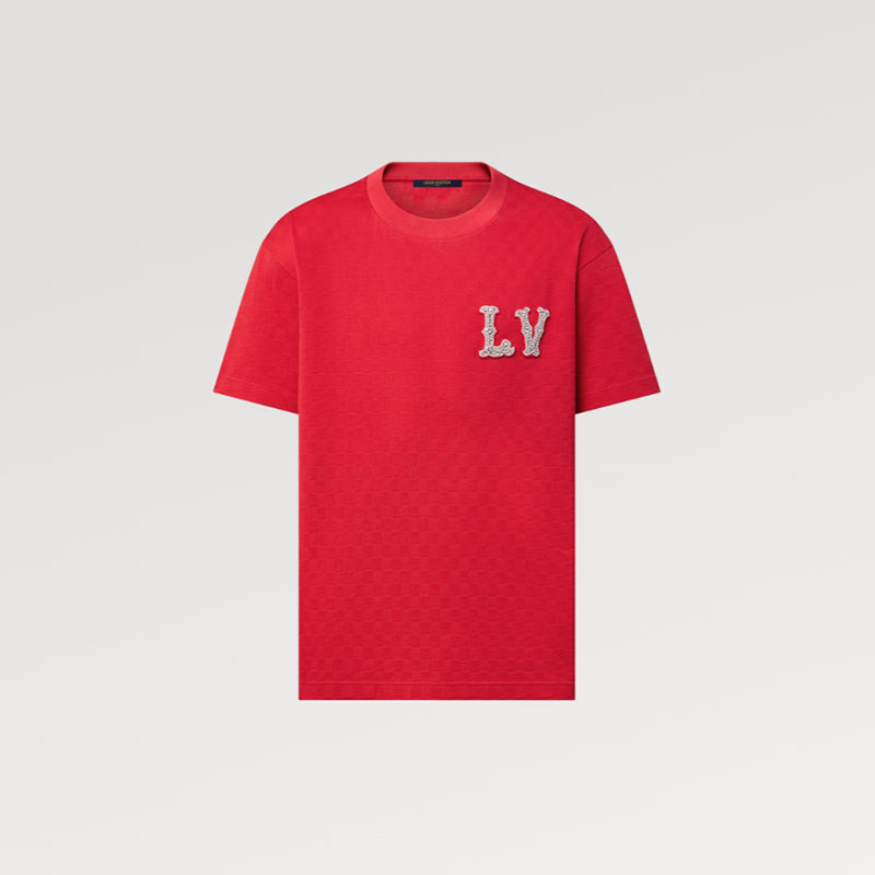 LV刺繍パッチ付きコットンピケTシャツ